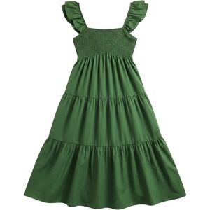 Abercrombie & Fitch Dress Womens LP Green Smocked Tiered Ruffle Cottagecore